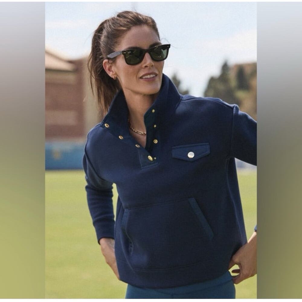 NEW Tuckernuck Bailey Pullover Funnel Neck Navy Snap Neck Tnuck Sport S FLAW